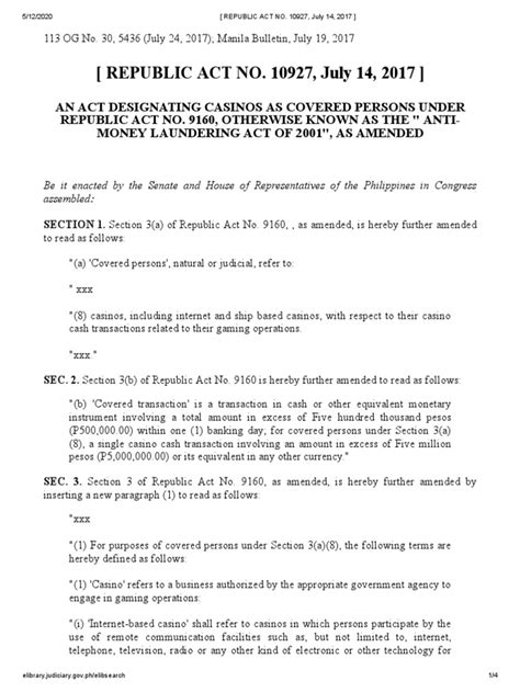 designating casinos as covered persons under r.a no 9160